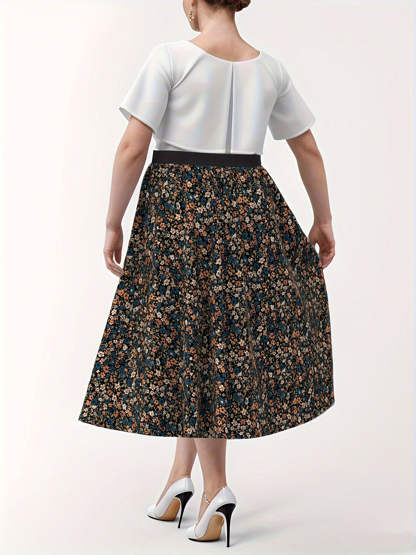 Women's Plus Ditsy Floral Print Maxi Skirt