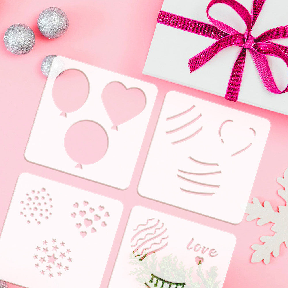 4pcs PET Hollow Out Stencils for Scrapbook Balloon, Christmas & Thanksgiving Cra
