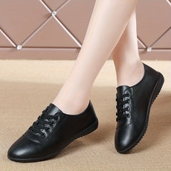 Faux Leather Lace Up Flat Shoes Anti slip Casual Comfortable Walking Shoes