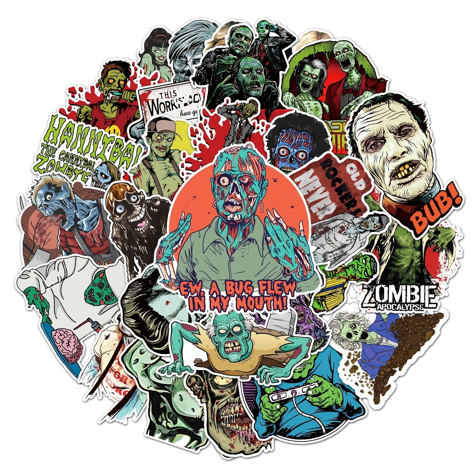Set of 51 Custom Zombie Graffiti Stickers for Skateboards & More