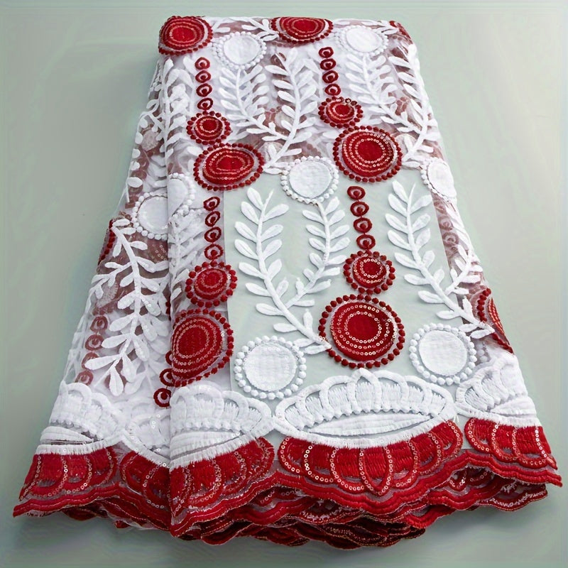 African Mesh Lace Fabric With Sequins French Embroidered Tulle Milk Silk Lace