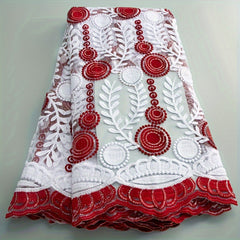 African Mesh Lace Fabric With Sequins French Embroidered Tulle Milk Silk Lace