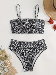 Floral Pattern Bikini Set Spaghetti Straps High Stretch Swimsuit
