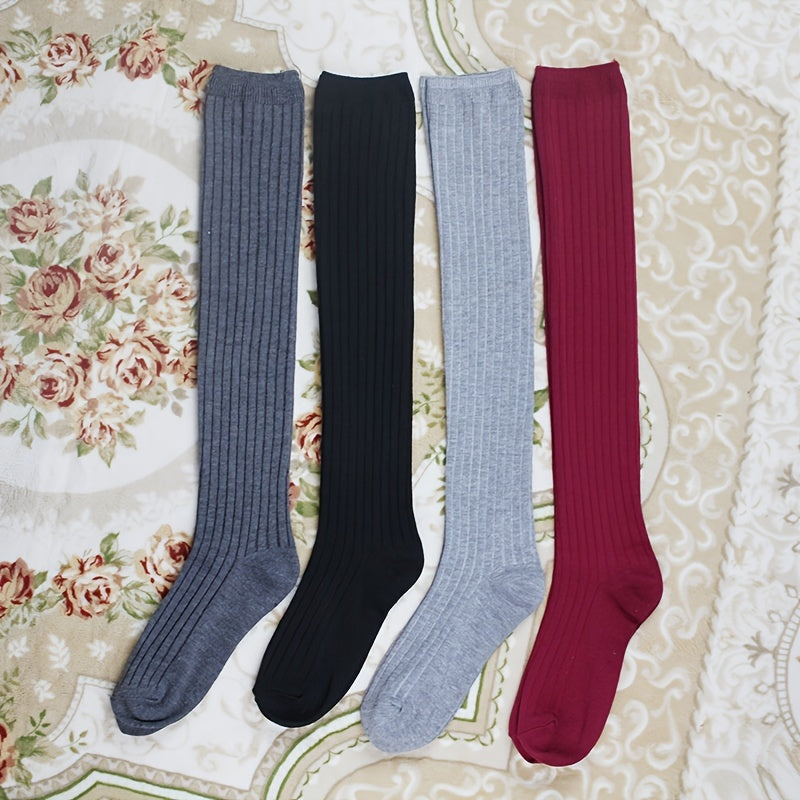 Cotton Blend Thigh High Socks Knit Style Over The Knee Socks Women's Stockings