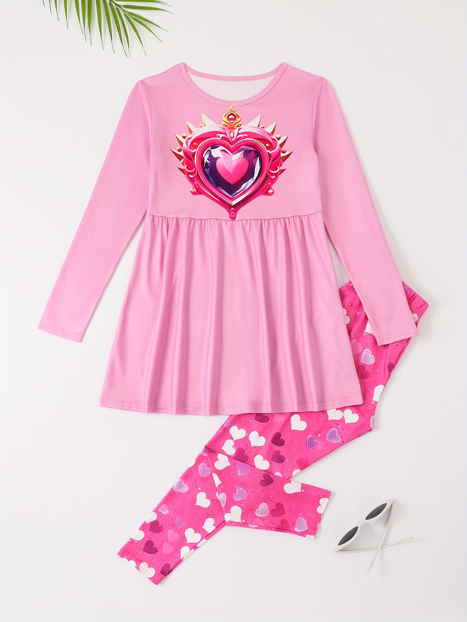 Girls Heart Graphic Long Sleeve Top Pants Set