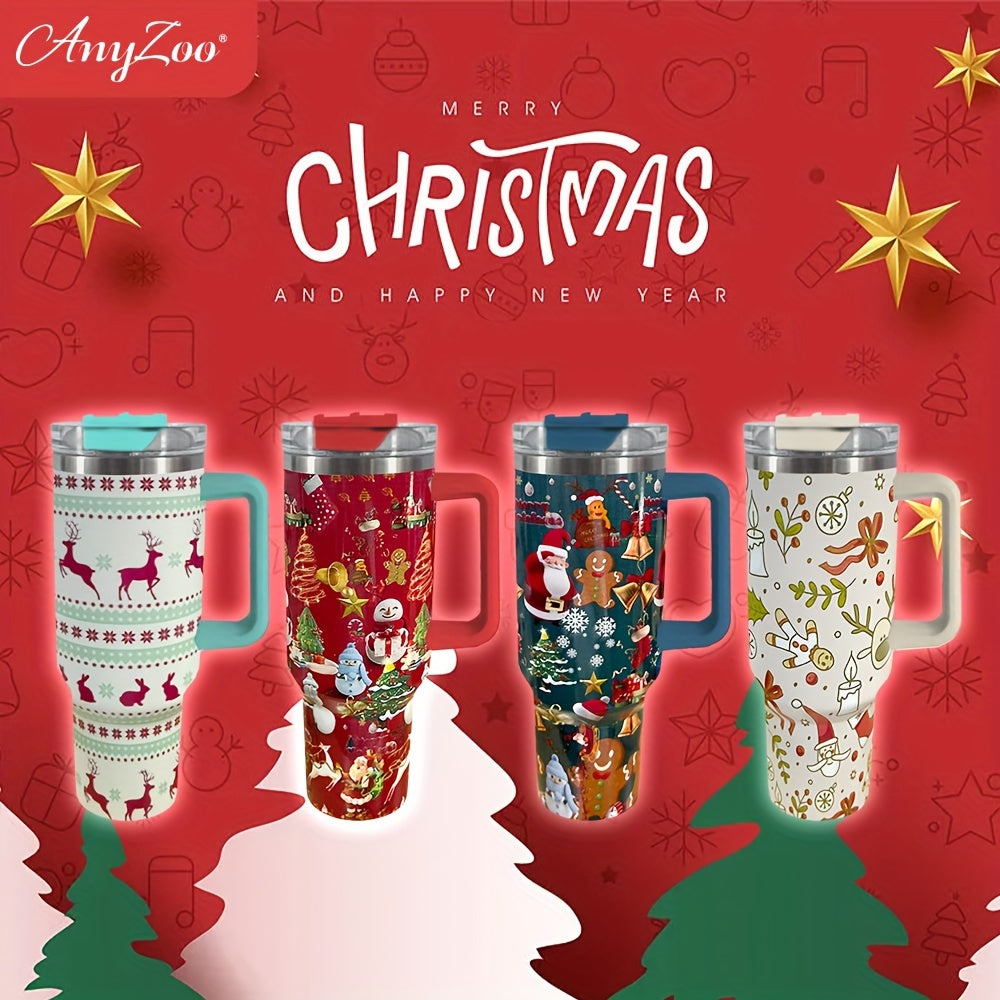 Anyzoo 40oz Christmas Stainless Steel Water Cup Leakproof Bottle