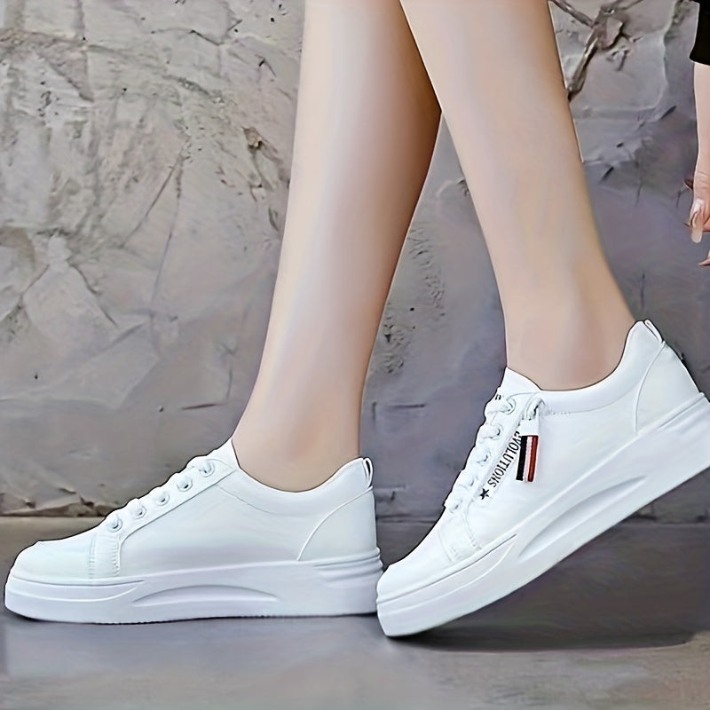 Women's Side Zipper Sneakers Casual Lace Up Outdoor Shoes