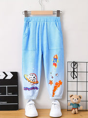 Boys Casual Rocket Print Denim Long Pants Spring Autumn