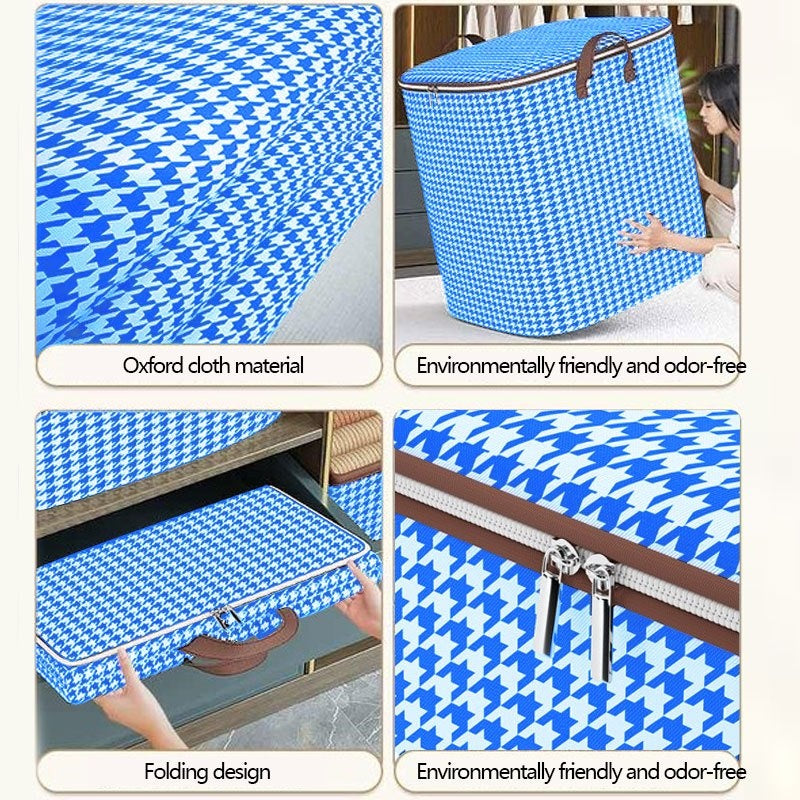 Large Capacity Clothing Storage Bag with Houndstooth Pattern