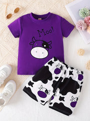 2pcs Girl's Sets Cow Print Shorts Suit Kids Summer Clothes