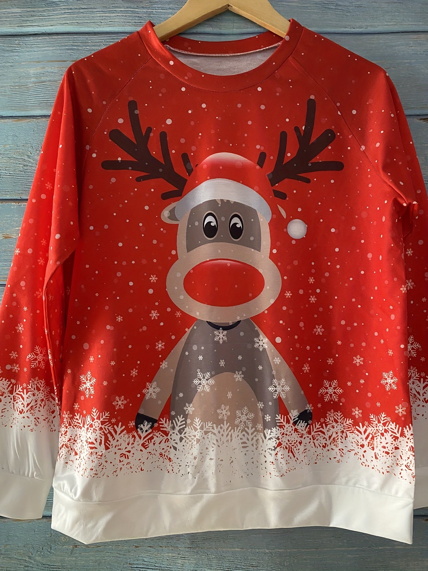 Snowman Print Crew Neck Pullover Sweatshirt for Women