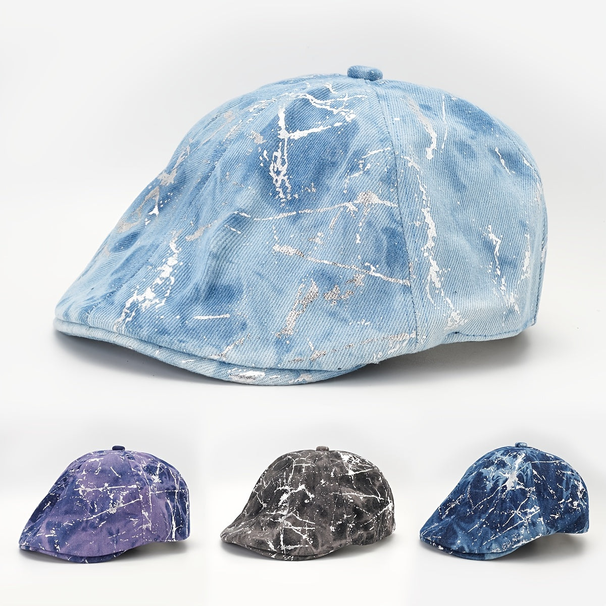 Cotton Hot Stamping Denim Beret Painter Hat Lightweight Cap