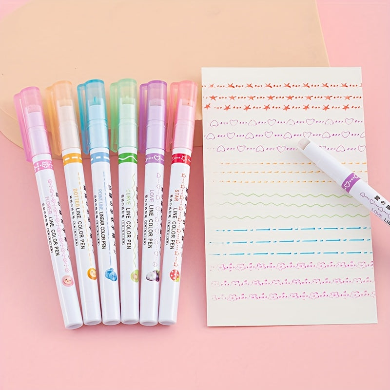 Colored Curve Pens Set of 6 Highlighters Fine Lines for Note Taking
