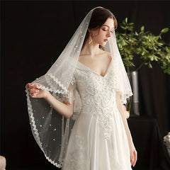Bridal Pearl Lace Edge Head Veil Wedding Hair Accessories