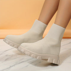 Women's Casual Stretch Knit Mid Calf Sock Boots