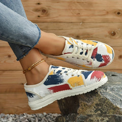 Women's Colorful Graffiti Canvas Lace Up Low Top Skate Shoes