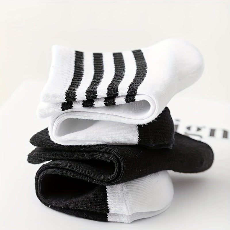 6 Pairs Men's Striped Crew Socks Breathable Casual Outdoor Unisex Socks