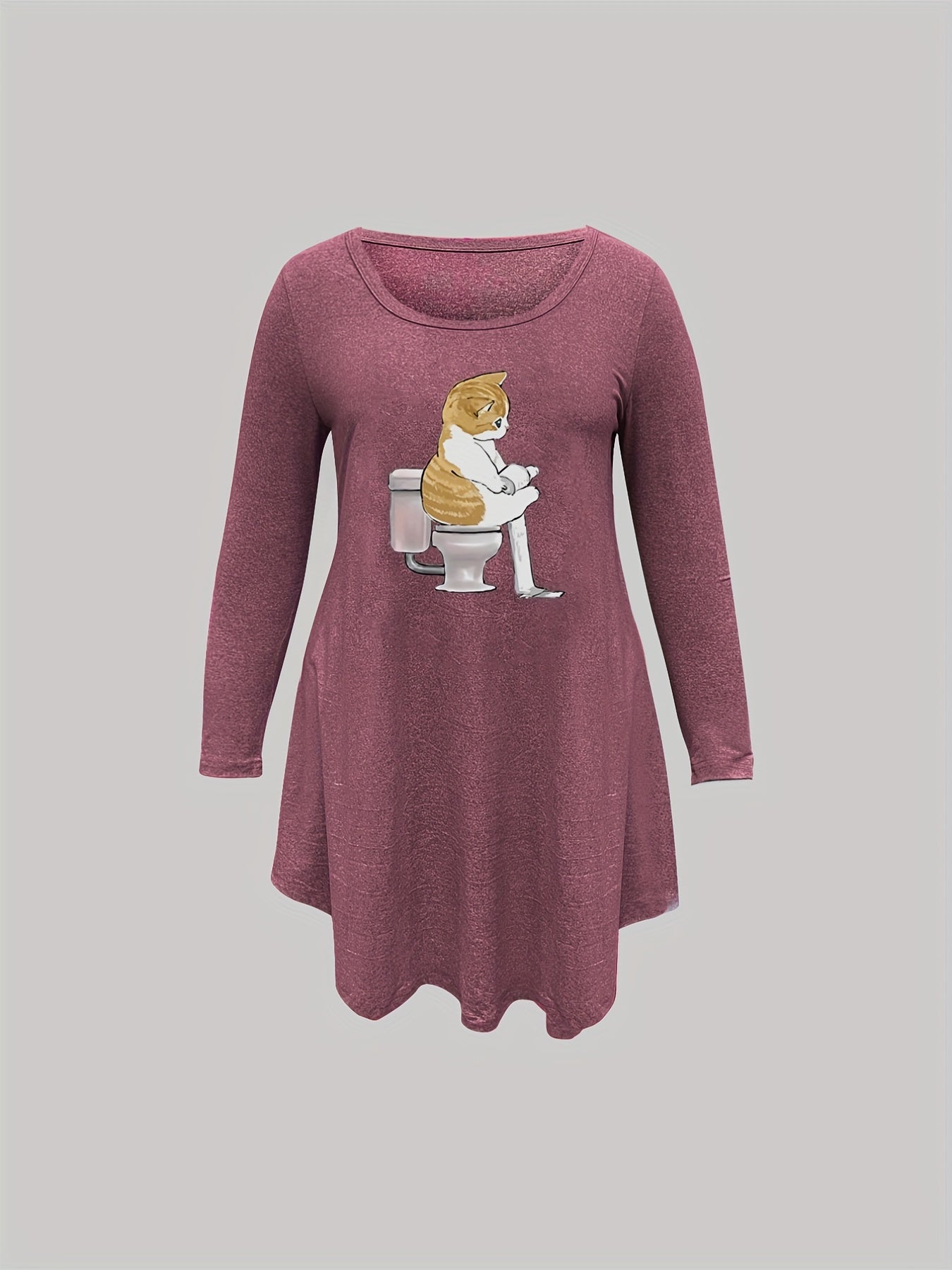 Cat Print Long Sleeve Sleep Dress