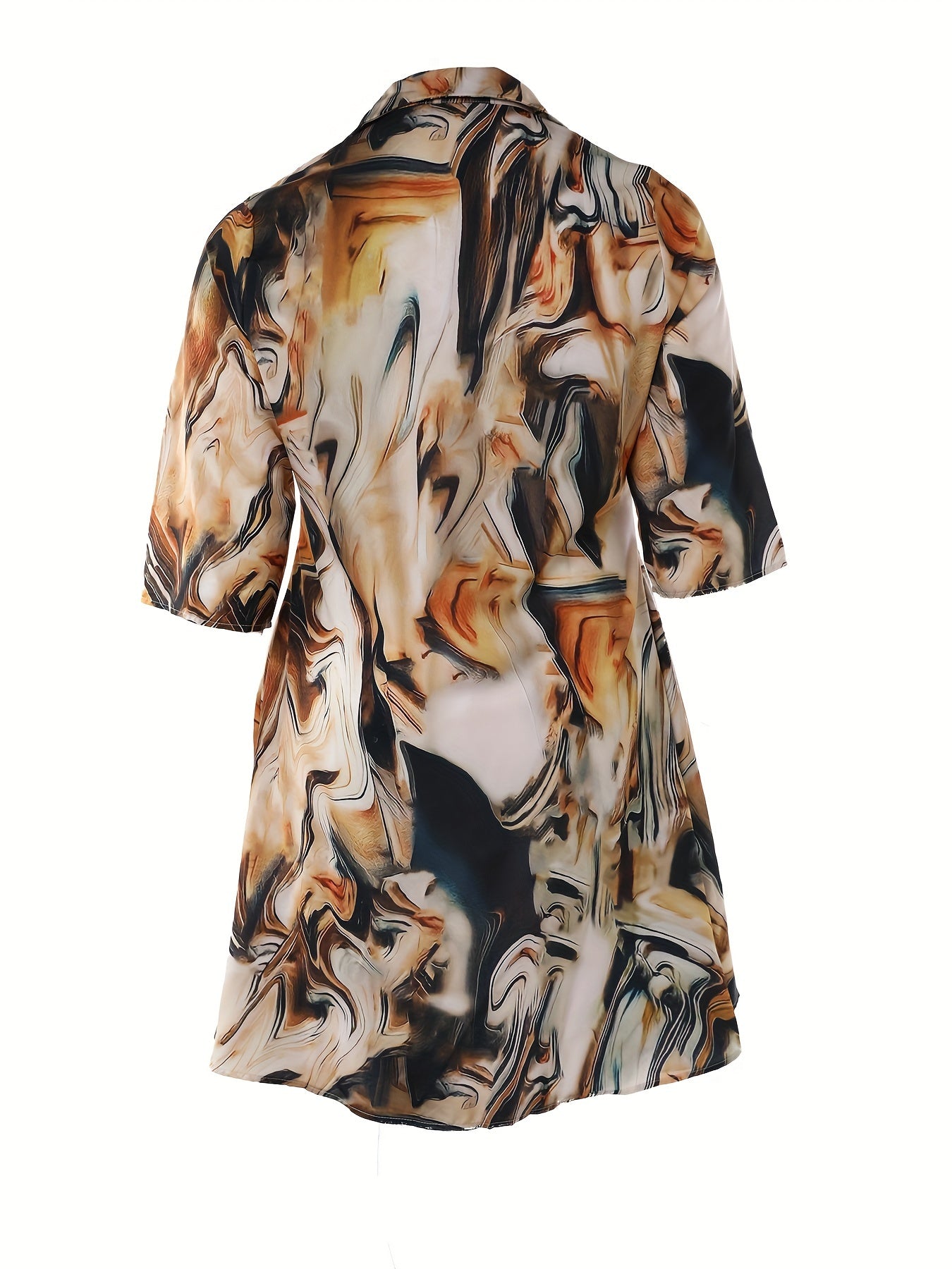 Marble Print Long Sleeve Polo Neck Dress With Pockets