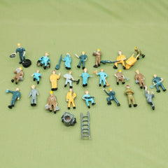 25pcs 1/87 HO Scale Train Workers w/ Tools for Railway Layout Toys