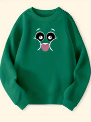 Girls Creative Face Crew Neck Sweatshirt Top
