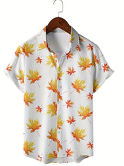 Maple Leaf Print Button Up Shirt For Men