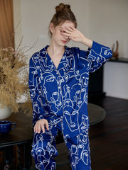 Face Sketch Pajama Set Top & Pants Women's Sleepwear