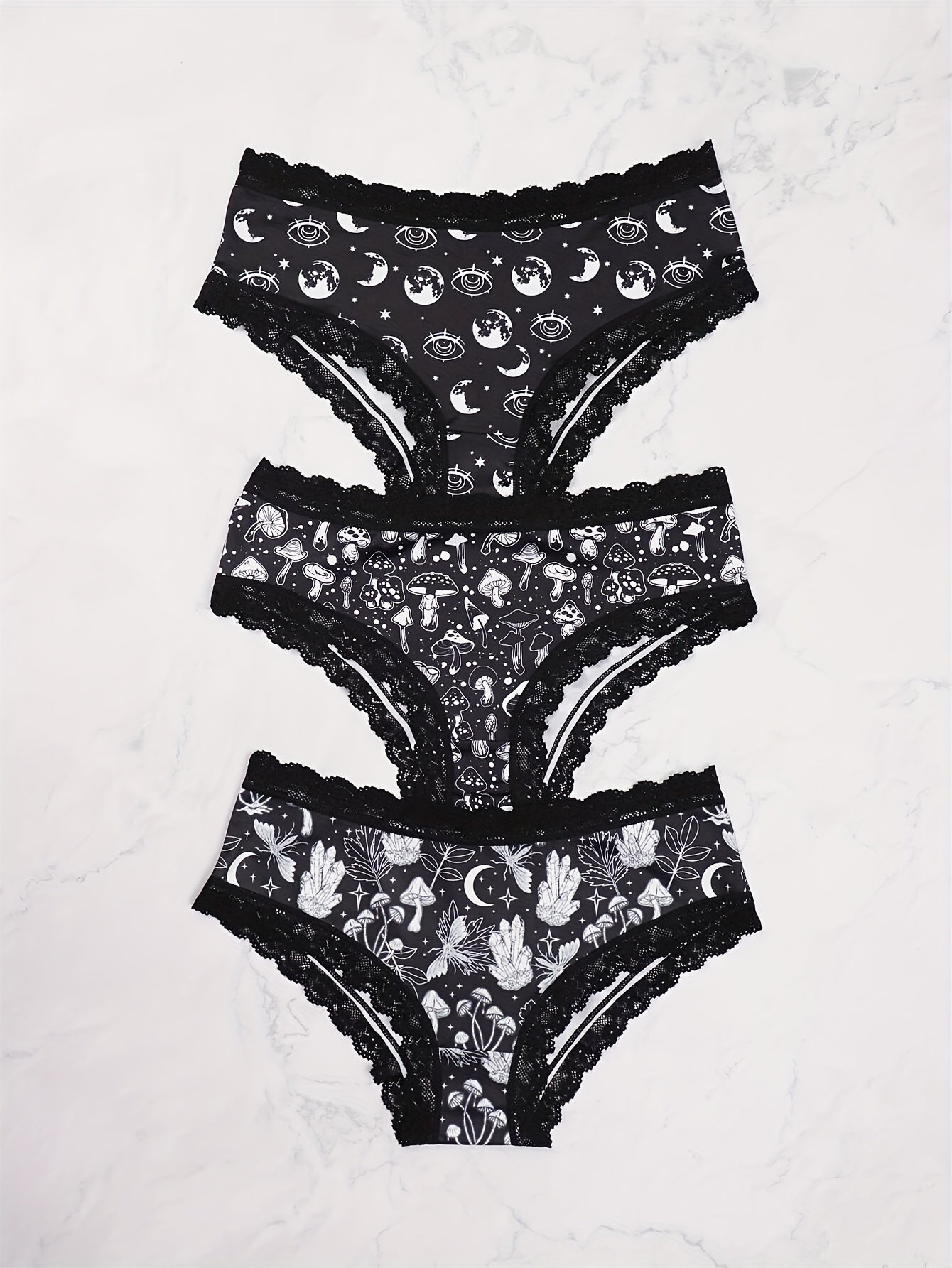 3 Pack Plus Size Halloween Sexy Panties Set Women's Plus Skull & Star Print