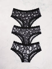 3 Pack Plus Size Halloween Sexy Panties Set Women's Plus Skull & Star Print