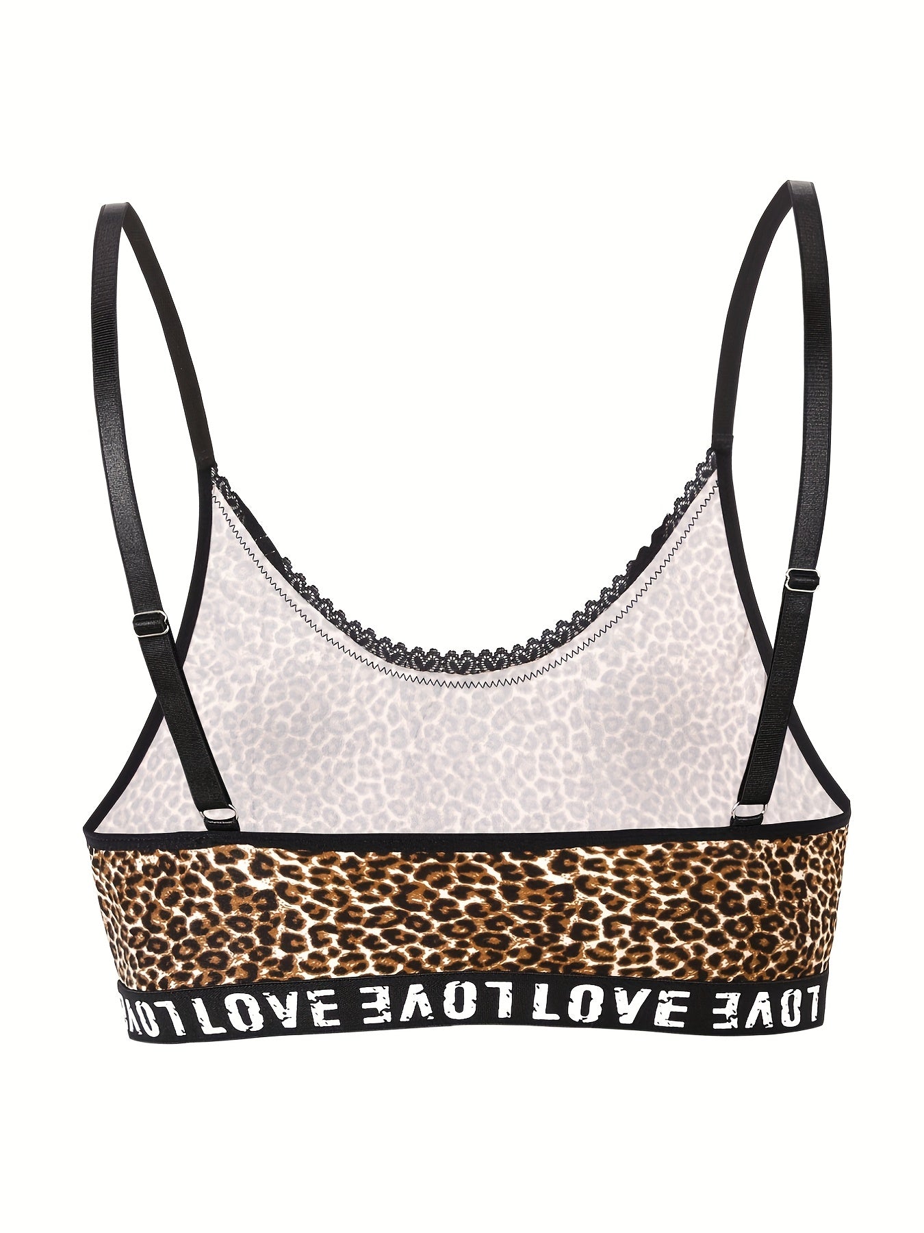 Casual Bra Women's Leopard Print Letter Tape Floral Trim Bra