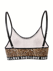 Casual Bra Women's Leopard Print Letter Tape Floral Trim Bra