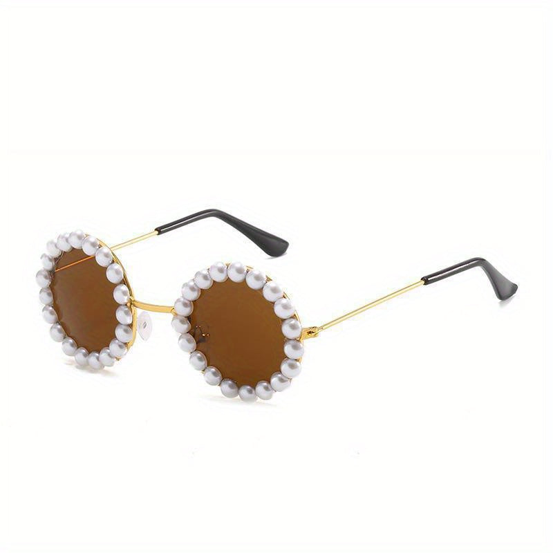 Kids Round Faux Pearl Sunglasses UV Protection