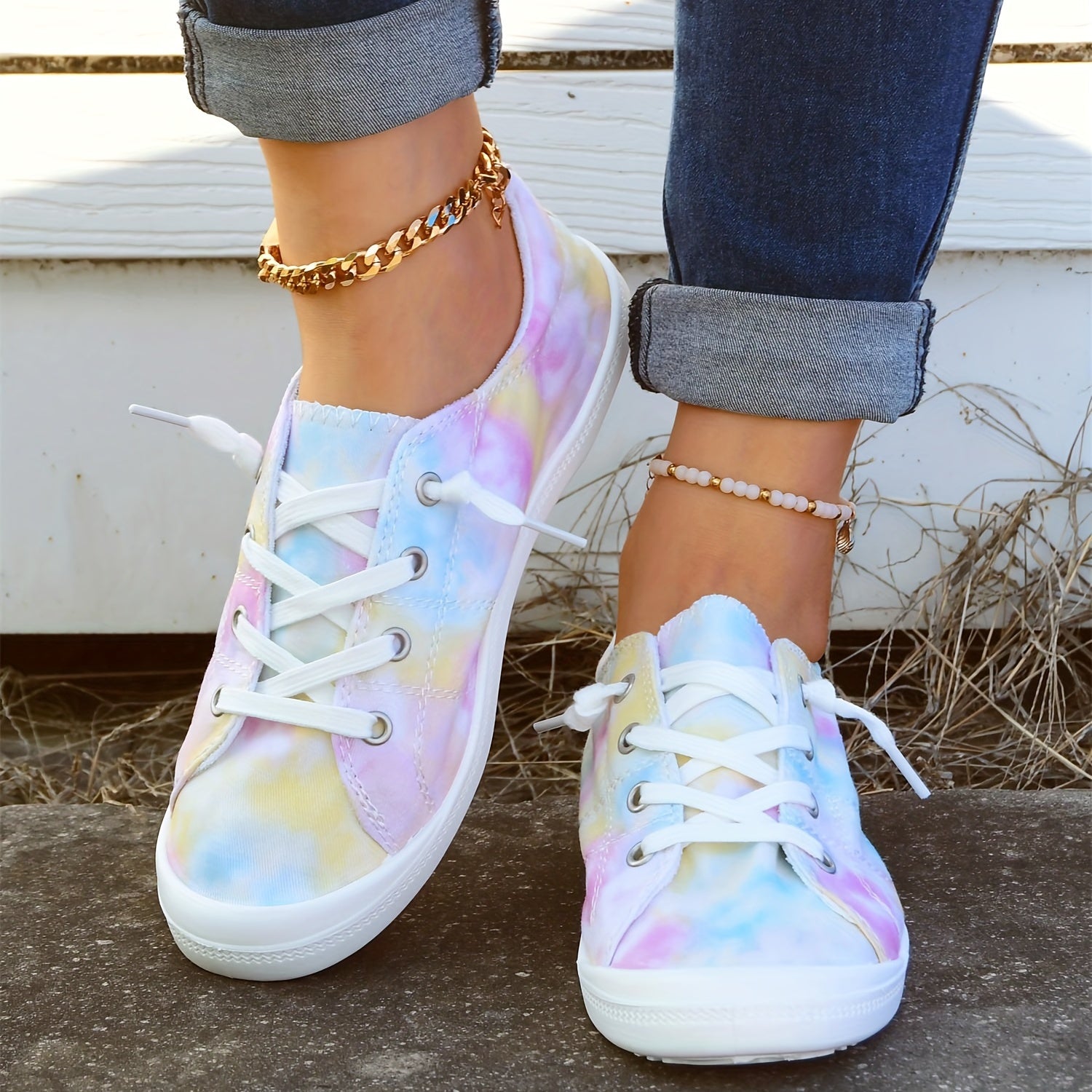 Tie Dye Low Top Lace Up Canvas Shoes