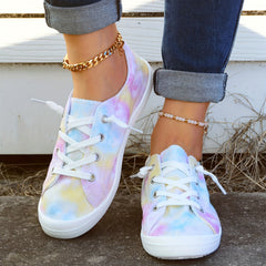 Tie Dye Low Top Lace Up Canvas Shoes