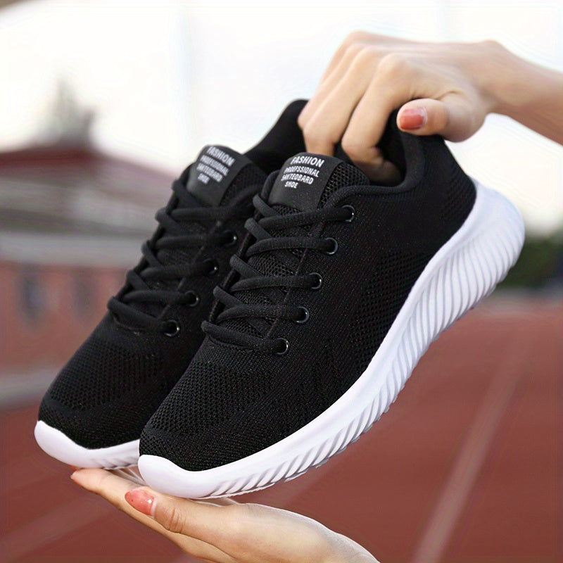 Women's Solid Running Shoes Flying Woven Mesh Breathable Walking Shoes