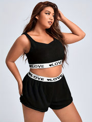 Contrast Letter Tape Tank Top & Shorts Pajama Set