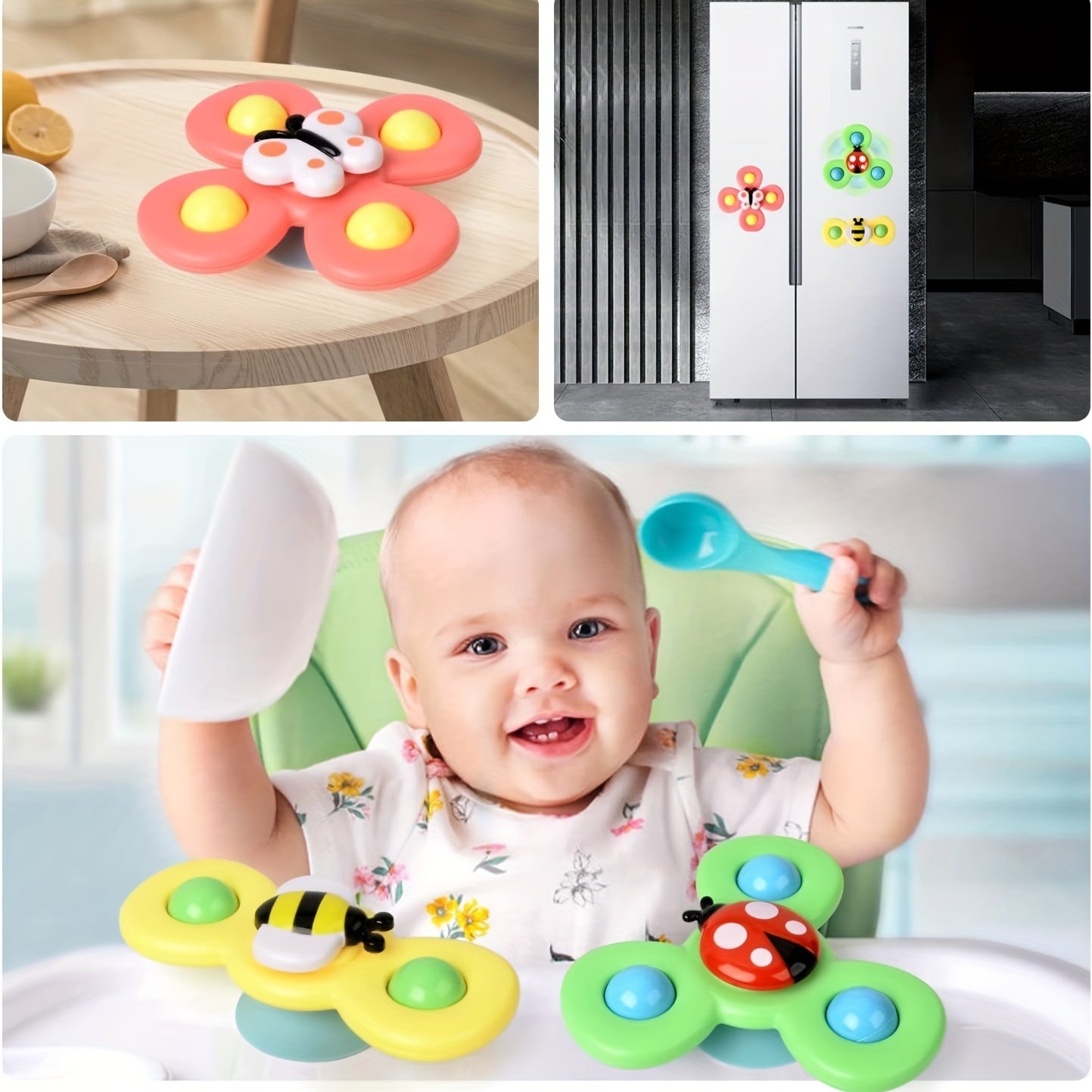 3pcs Suction Cup Rotating Baby Toys - Sensory Birthday Gift