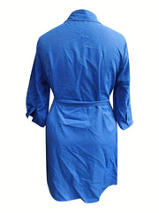 Women's Solid Polo Neck Midi Dress With Belt