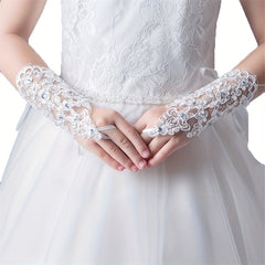 Bridal Wedding Gloves Sunscreen Lace Gloves Inlaid Rhinestone