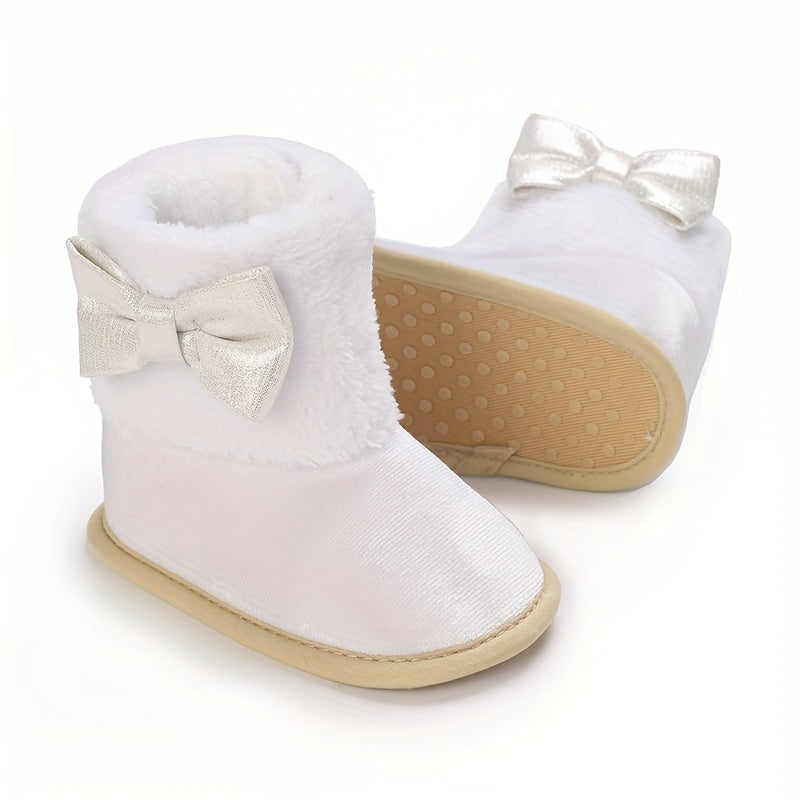 Bowknot Comfortable Boots For Baby Girls Soft Warm Plus Fleece Boots