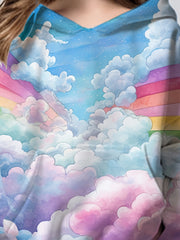 Casual Rainbow Heaven Hooded Pullover Girls Comfy Hoodies