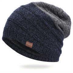 Men's Plus Fleece Beanie Outdoor Warm Knitted Hat Ski Hip Hop Hat