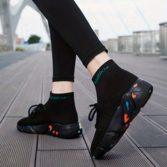 Women's High Top Sock Sneakers Comfy Knit Slip On Lace Up Sports Shoes
