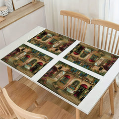 4pcs Vintage Street Pattern Placemat Linen Holiday Accessory