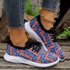 Women's Stripe Graphic Running Shoes Breathable Lace Up Sneakers