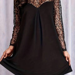 Casual Dress Women's Plus Solid Contrast Lace Long Sleeve Dress