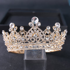Baroque Crystal Golden Round Crowns King Queen Crown Tiara For Women