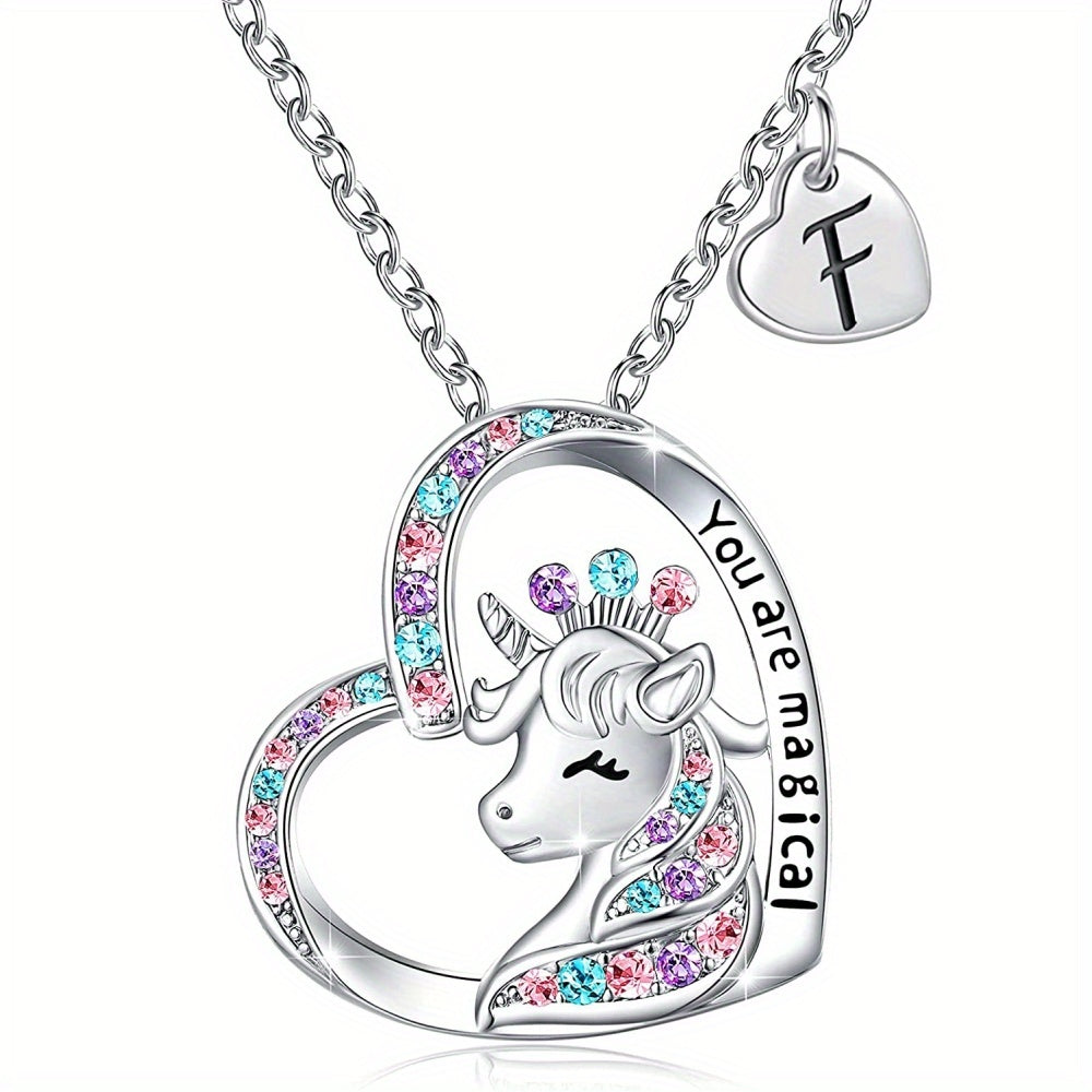 Cartoon Heart Unicorn Pendant Necklace Gift For Girls