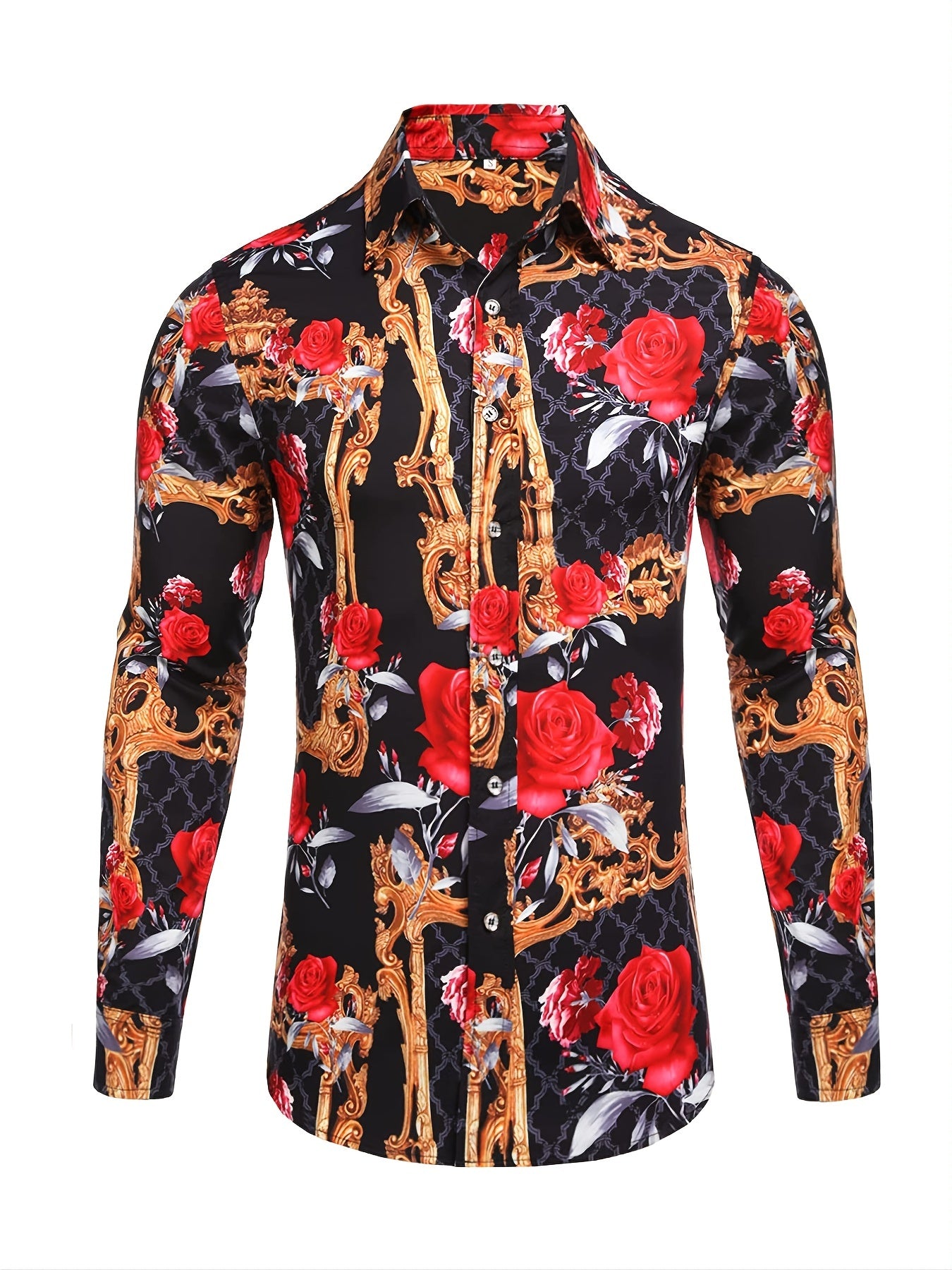 Men's Long Sleeve Print Dress Shirt Casual Button Down Shirt