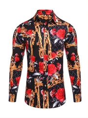 Men's Long Sleeve Print Dress Shirt Casual Button Down Shirt